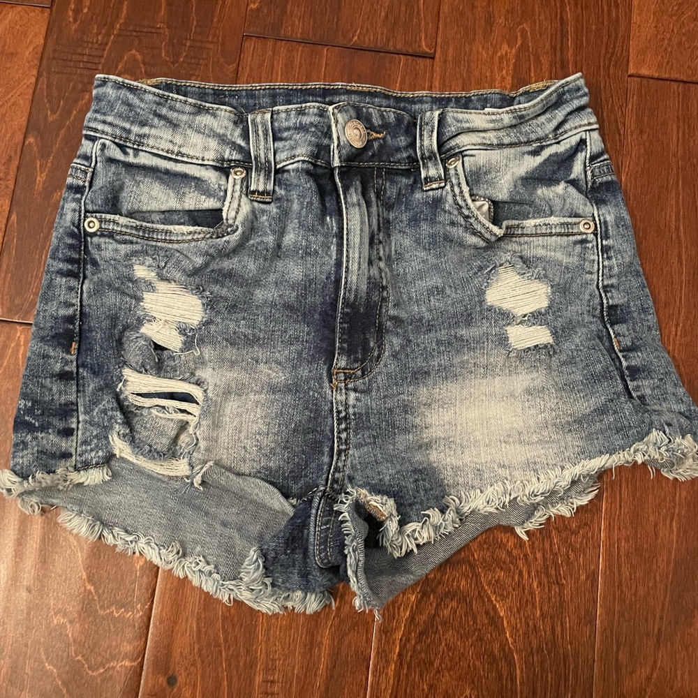 Blue notes ripped jean shorts